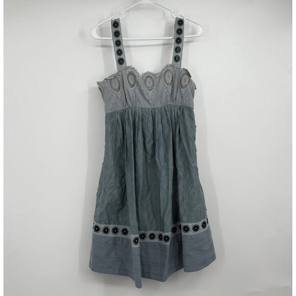 BCBG MaxAzria Runway Embroidered Lined Adjustable Dress 4 Boho Hippie Peasant - Picture 2 of 16